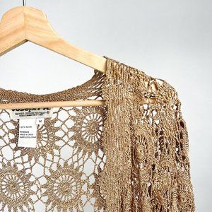 Shimmering Golden Open Knit Cardigan | Joseph A.